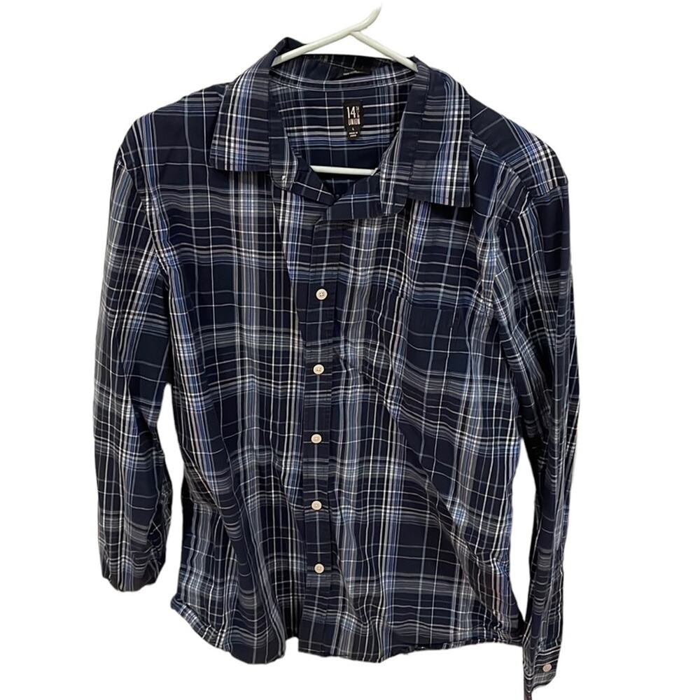 14th & Union Men's Large Plaid Flannel Button Up Shirt Long Sleeve Blue
